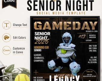Softball Senior Night Template | Editable Canva Social Media Graphic | Senior Athlete Post