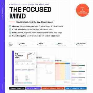 ADHD Planner Printable for Adults, Executive Function Focus System, Brain Dump Daily Sheets, Undated