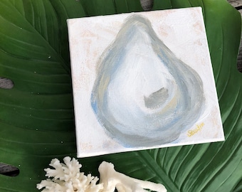 Oyster Shell Painting: Original Acrylic Coastal Art, 6x6 Canvas