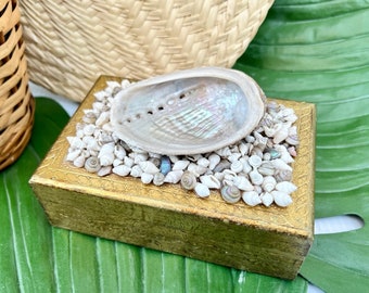 Italian Florentine Seashell Box/Vintage Seashell Box/Vanity Decorative Jewelry Box/Coastal Chic Florentine Box