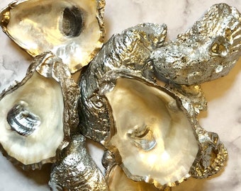 PLEASE READ-Custom Order 20 or more @ 10 dollars each Silver Leaf Oyster Shell Ring Holder/Wedding Party Gift/Oyster Shell Dish