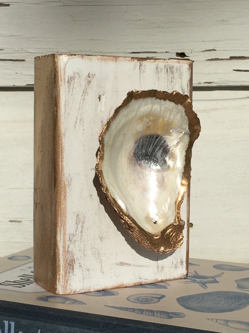 Oyster Shell Art/Coastal Oyster Decor/Gold Leaf Oyster Shell Etsy