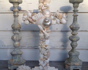 Seashell Wedding Altar Cross: Reclaimed Wood, Beach Decor