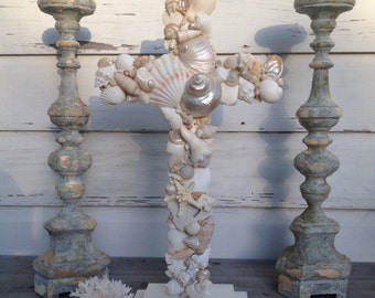 Custom Order/Wedding Altar Cross/Seashell Cross/Beach Wedding Cross/Reclaimed Wooden Cross