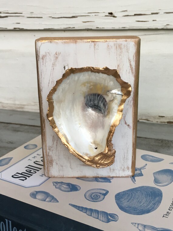 Oyster Shell Art/Coastal Oyster Decor/Gold Leaf Oyster Shell Etsy
