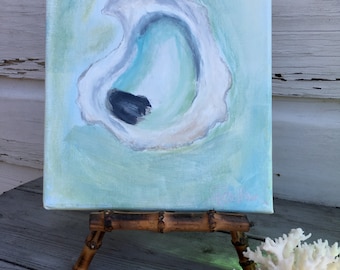 Oyster Shell Acrylic Painting: Coastal Abstract Art, 8x10 Canvas