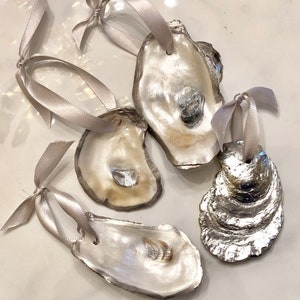 Silver Oyster Shell Christmas Ornament: Gulf Coast Holiday Decor