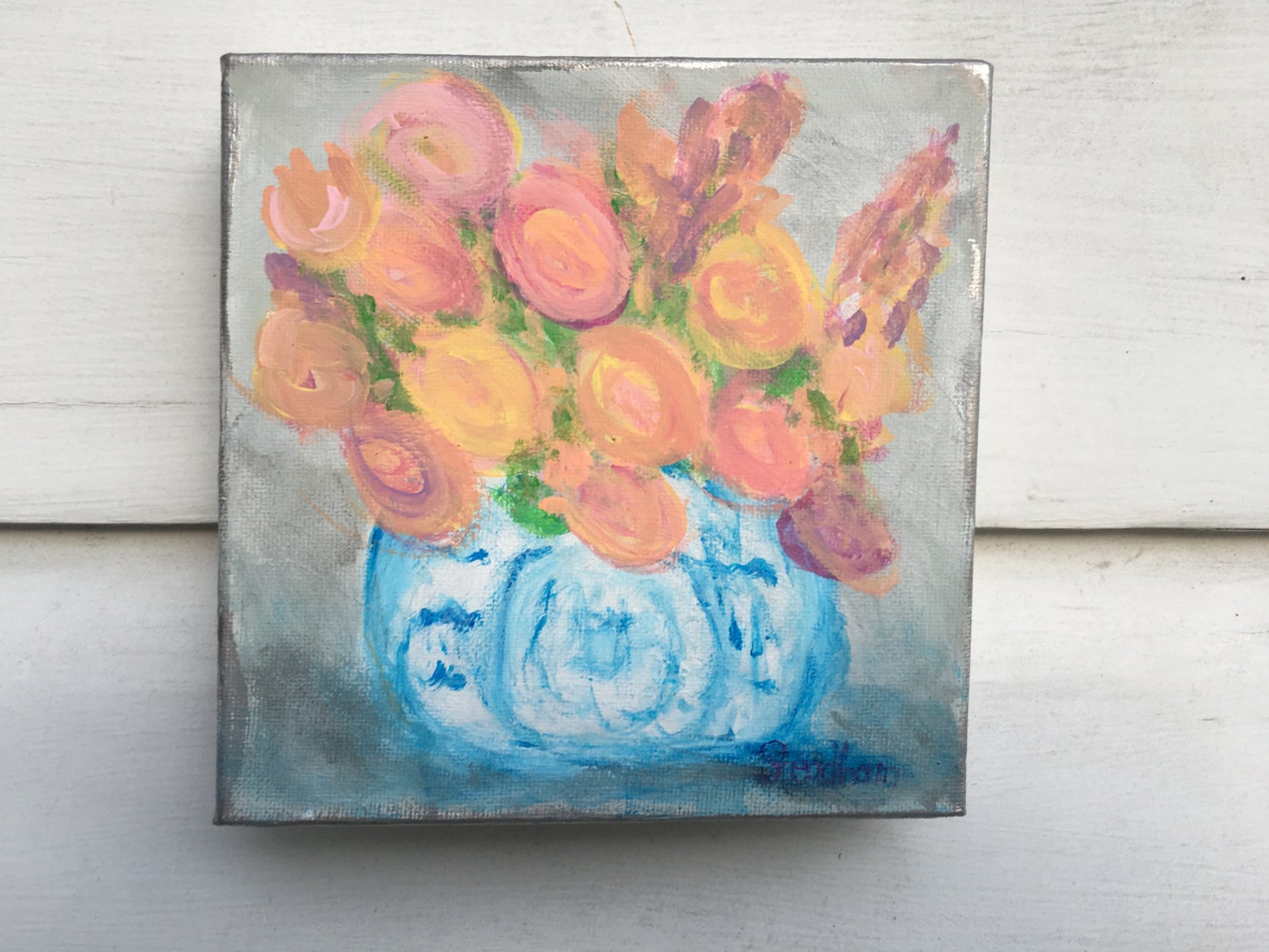 Happiness Jar Vase Floral Painting/blue and White Theme Etsy