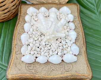 Italian Florentine Seashell Box/Vintage Seashell Box/Vanity Decorative Jewelry Box/Coastal Chic Florentine Box