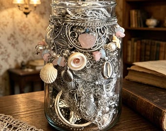 Vintage Silver Jewelry Mystery Jar Bulk Boho Antique Rings Necklaces Wholesale Lot