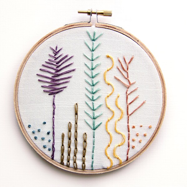 Embroidery Sea Botanicals Hoop Art, 5 Inch Modern Wall Art, Hand Embroidered Contemporary Stitched Wall Decoration, Natural Water Ocean