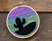 Southwest Cactus Embroidery Hoop Art, Purple Blue Sunset, Dark Rustic Southwestern, Western Decor, Saguaro Silhouette, Boho
