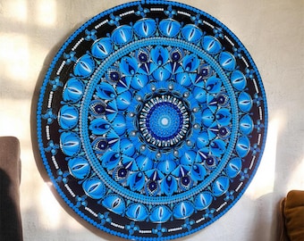 Blue Dot Mandala Painting | Handmade Acrylic Canvas Wall Decor