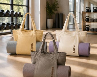Personalized Yoga Mat Bag Custom Name Canvas Tote Gym Gift For Her