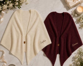 Personalized Embroidered Bridesmaid Shawl: Soft Knit Wedding Wrap Gift