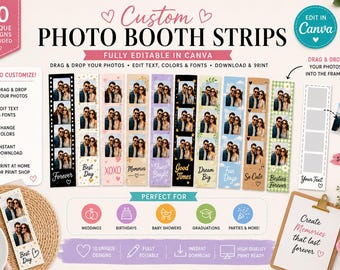 Tiras de fotos personalizadas para cabine de fotos - Moldura Canva | Design editável | Download digital | Arraste e solte