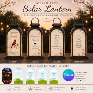 May include: Four black arched solar lanterns with memorial text and cardinal imagery. The front displays 'Cardinals appear when angels are near', the back 'Forever in our hearts', the left 'Those we love don't go away', and the right 'Your wings were ready'.