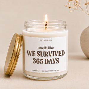 1 Year Anniversary Candle | We Survived 365 Days | Funny First Anniversary Gift for Boyfriend Girlfriend | Couple Gift | Dating Anniversary