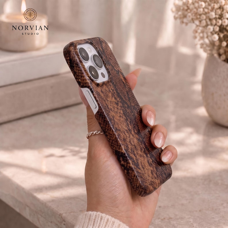 Fashion python texture phone case with raised camera protection and structured shell