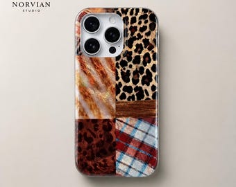 Patchwork Leopard Phone Case for iPhone, Vintage Style