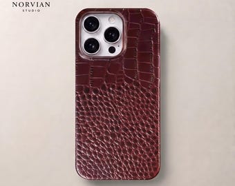 Crocodile MagSafe iPhone Case, Glossy Embossed Leather Look Cover