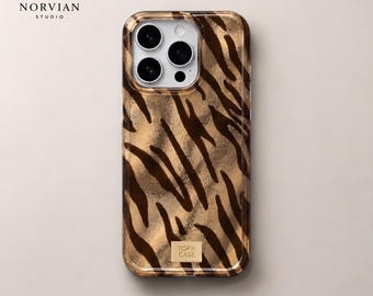 Tiger Print Phone Case for iPhone, Glossy Animal Pattern