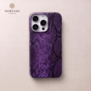 Purple snake print iPhone case with embossed finish and durable everyday protection
