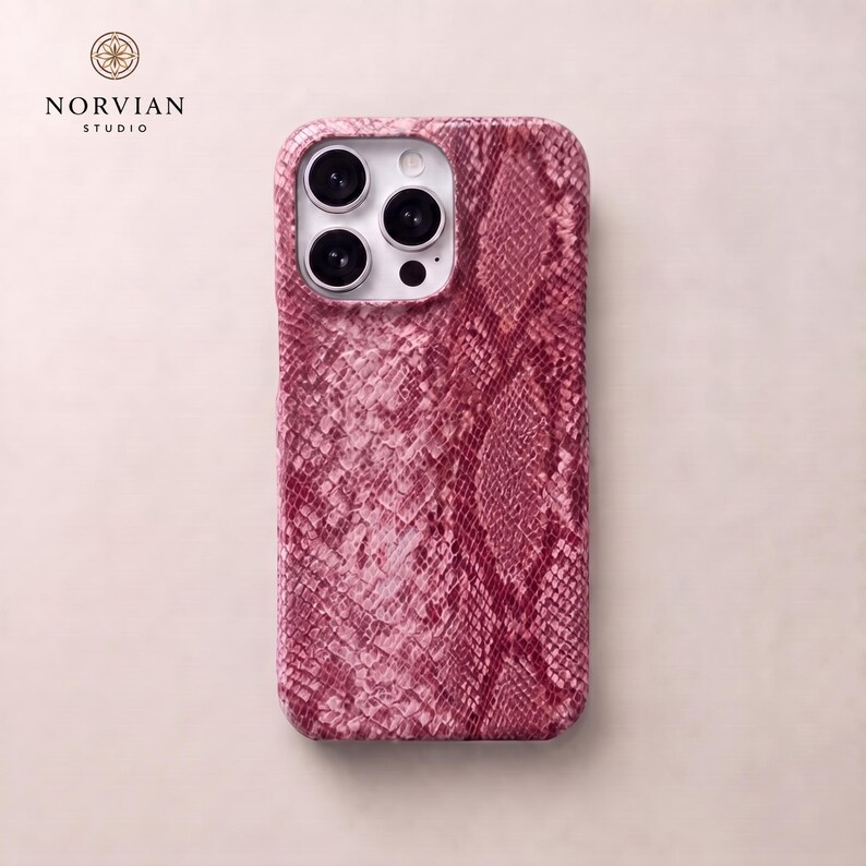 Pink python iPhone case with stylish snake pattern and protective hard shell body