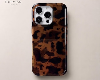 Tortoiseshell iPhone Case, Glossy Amber Brown Cover with Clear Edges