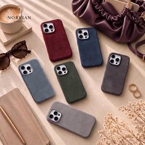 Seven color Alcantara style iPhone case collection with premium soft touch finish