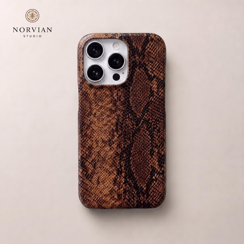 Python texture iPhone case with embossed snake print and hard shell protective design