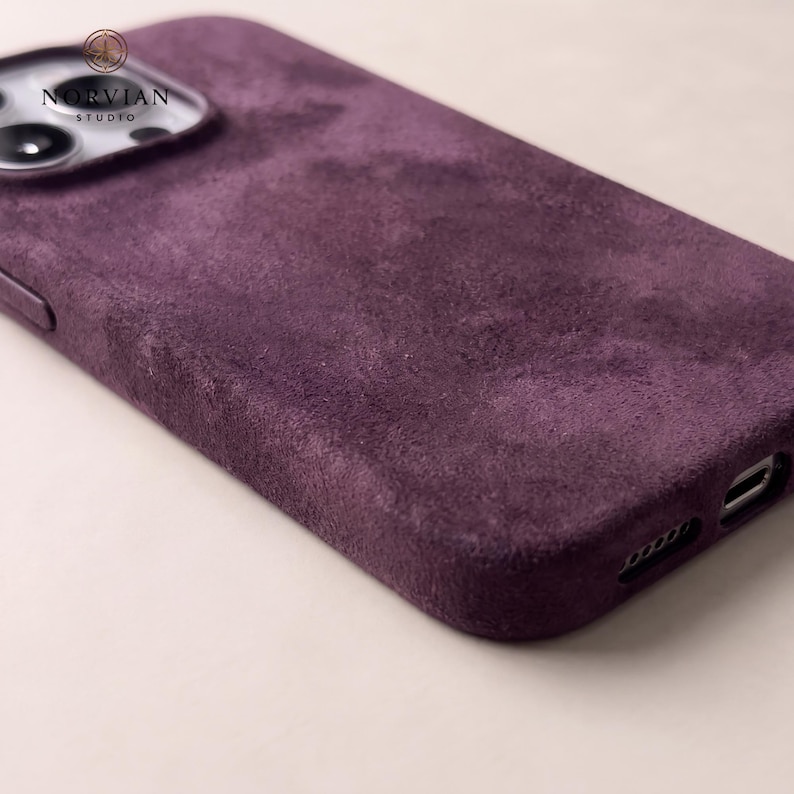 Slim protective iPhone cover with soft suede feel and elegant minimalist design