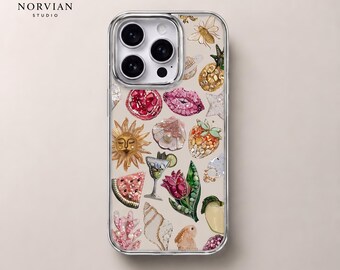 Eclectic Charm Collage iPhone Case, Clear Maximalist Phone Cover