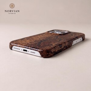 Luxury python texture iPhone case with embossed leather look and slim protective profile