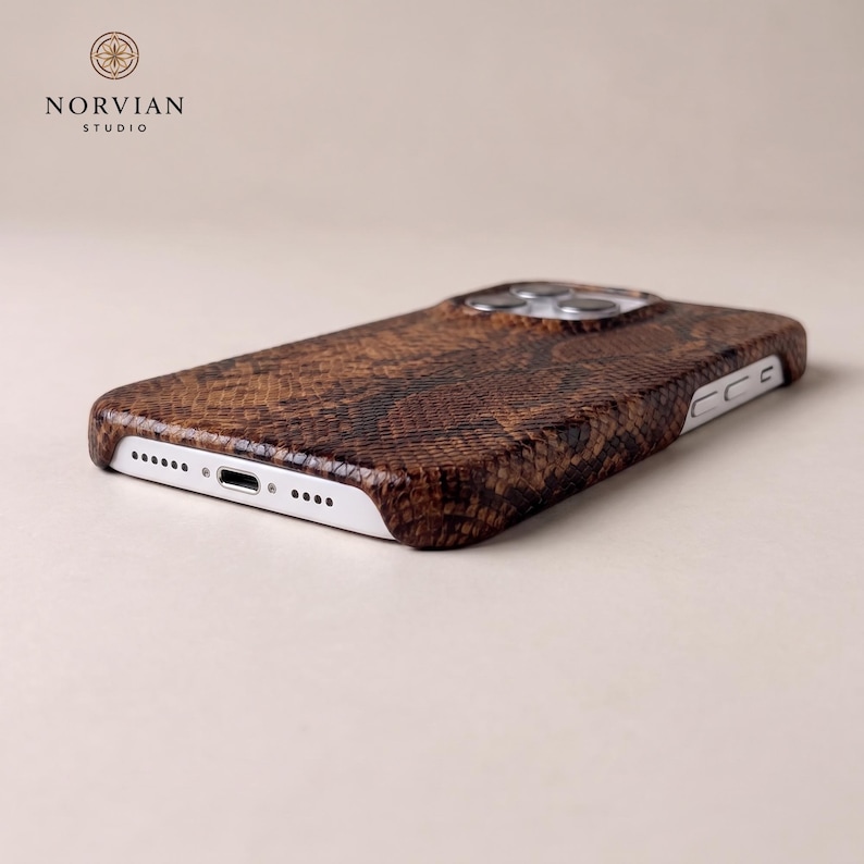 Luxury python texture iPhone case with embossed leather look and slim protective profile