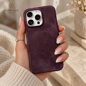 Elegant Alcantara inspired iPhone case with velvety texture and modern protective fit