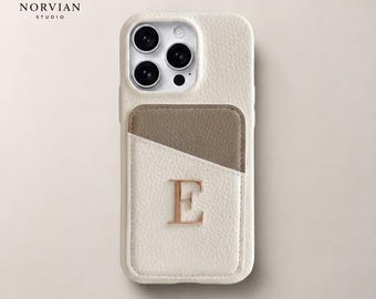 Personalized Leather Card Holder iPhone Case with Monogram
