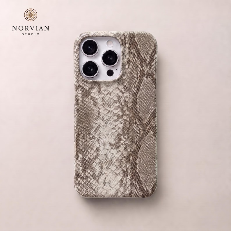 Light beige python pattern case with textured surface and sleek hard shell design