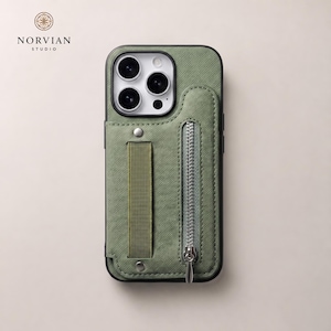 Wallet Phone Case with Zipper Pocket & Hand Strap for iPhone