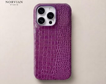 Glossy Crocodile Texture iPhone Case, Embossed Croc Skin Shockproof Protective Cover