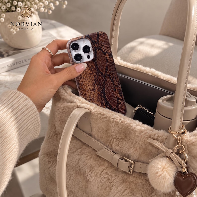 Protective hard shell iPhone case with python print texture and fashion forward design