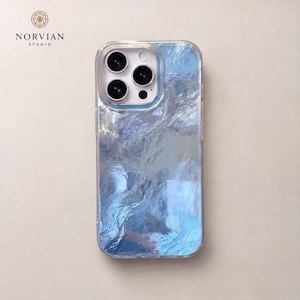 Funda para iPhone con textura de hielo, cubierta transparente brillante con efecto de cristal esmerilado.