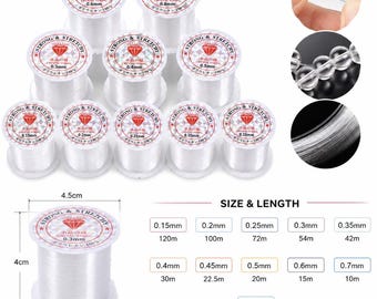 Clear Nylon Beading Thread, Transparent Fishing Line for Jewelry Making, Non Stretch Bead String, DIY Bracelet Necklace Craft Supplies