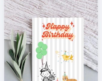 Biglietto di compleanno con animali / Biglietto di auguri di buon compleanno / Biglietto di compleanno per bambino / Stampabile / (Download digitale)