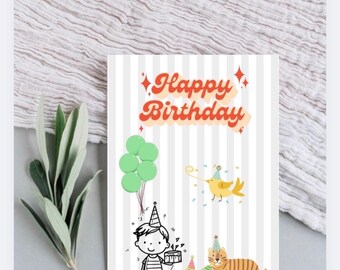 Animals Birthday Card | Happy Birthday Card|  Birthday Boy Card| Printable| (Digital Download)