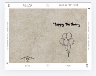Biglietto d'auguri vintage effetto marmo / Biglietto d'auguri minimalista stampabile con palloncini e auguri di buon compleanno / (Download digitale)