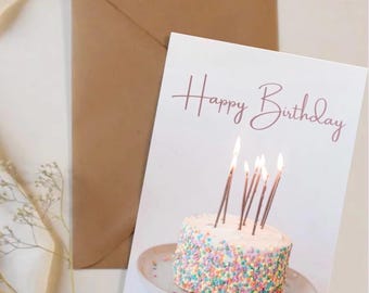 Biglietto d'auguri con torta e zuccherini colorati: stampabile (download digitale)