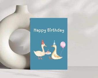 Biglietto di compleanno con anatre di compleanno/ Biglietto stampabile (digitale)/ Biglietto di buon compleanno