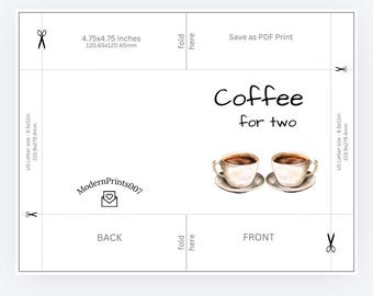 Coffee for two Card| Heart Cups Coffee Date Card| Invitation Card| Date Card| Printable, (digital download)