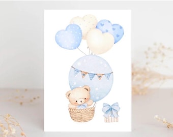 Biglietto di auguri con orsetto azzurro/ Biglietto stampabile (digitale)/ Biglietto di auguri/ Biglietto con orsetto